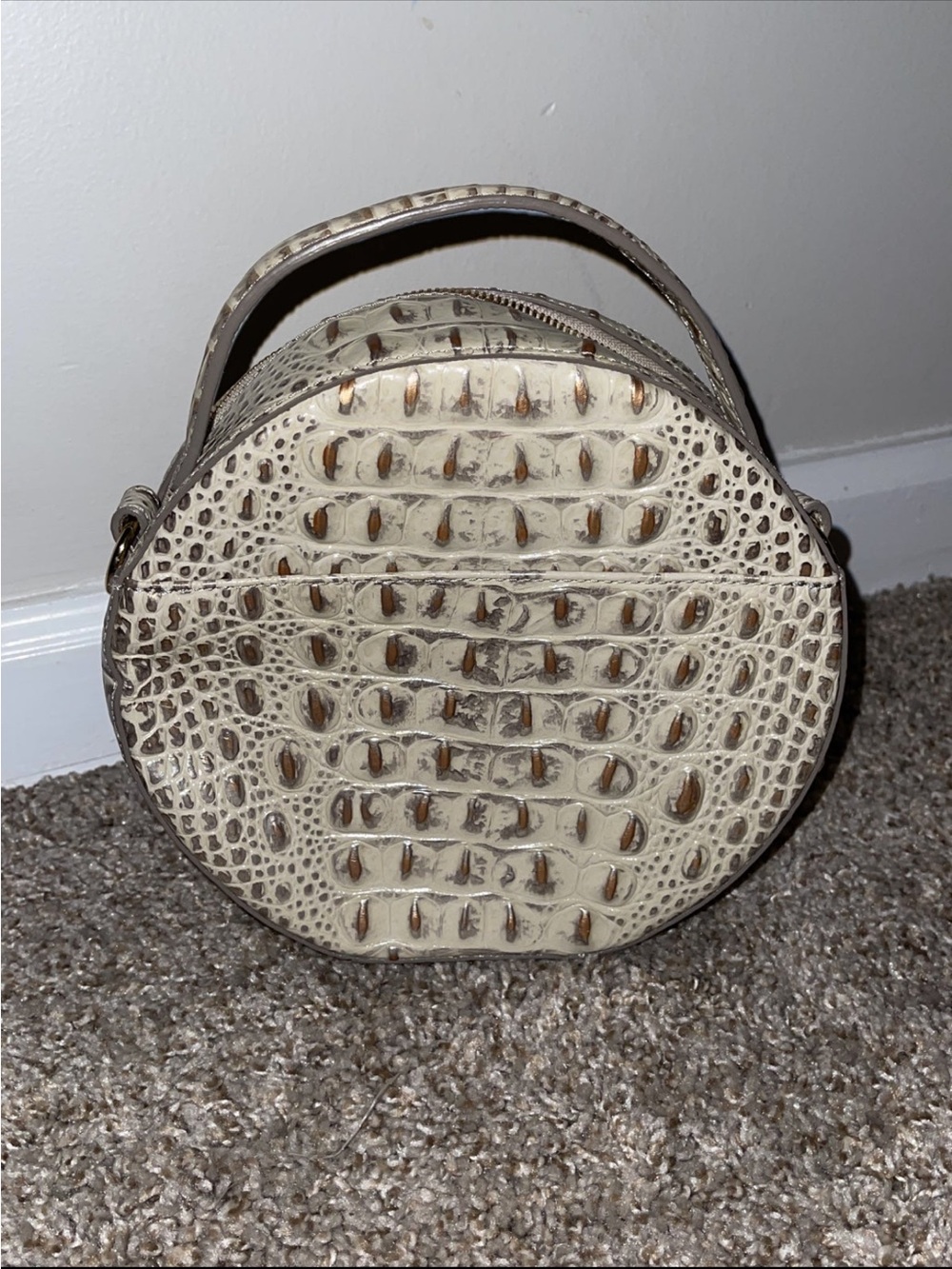 Brahmin Cream Croc-Embossed Round Top-Handle Mini Bag - Picture 2 of 14